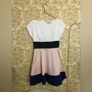 Kate Spade Fiorella Color Block Dress White Blush Navy Blue Black Woven. Size 2